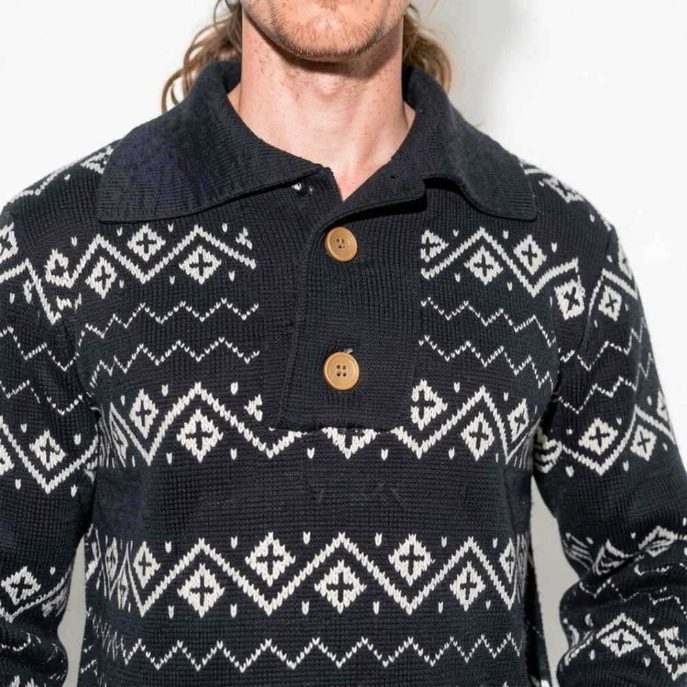 RICHMAN BROTHERS FAIR ISLE SHAWL COLLAR SWEATER  VINTAGE 60s 70s MEN'S MEDIUM - Picture 8 of 11